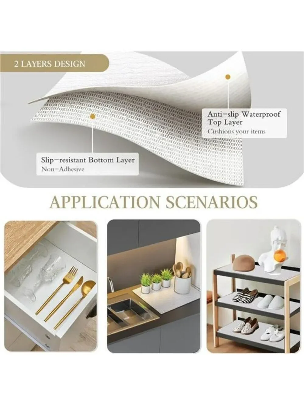 White Non Slip Shelf Liner Drawer Cabinet Liner Waterproof Kitchen Storage Mat